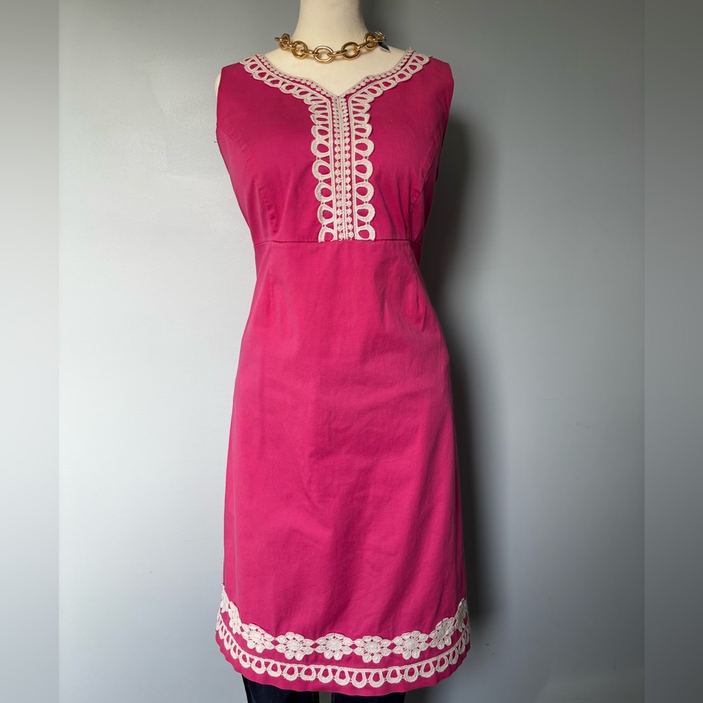 Pappagallo Pink Sleeveless Dress with White Trim